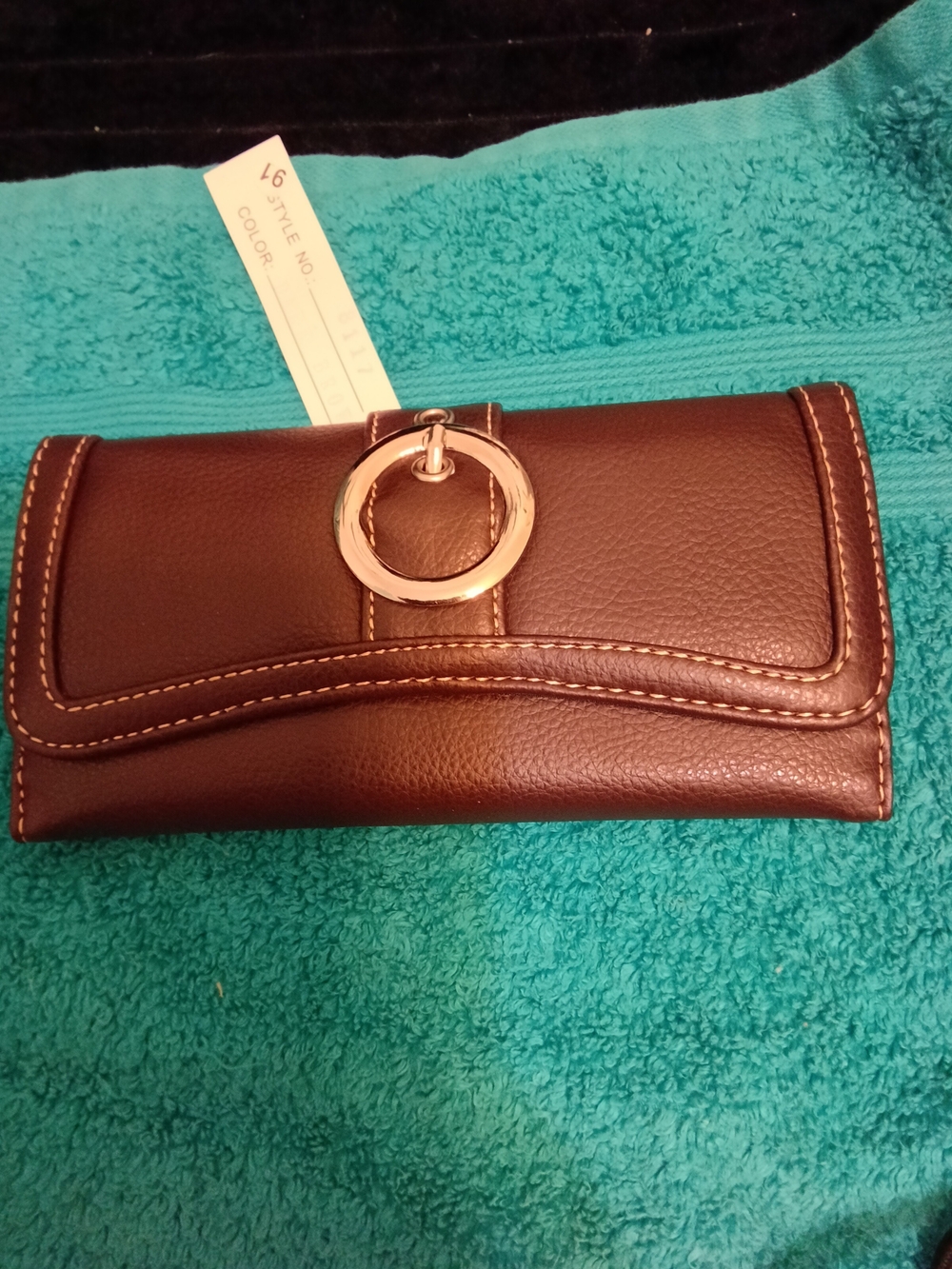 NWT VINTage Brown Faux Leather Clutch Wallet with Ring Buckle Accent